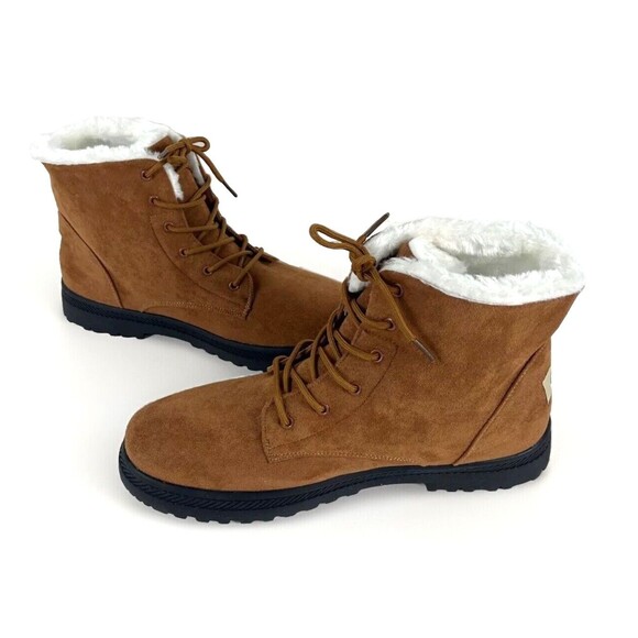 Chestnut Brown Snow Boots Mens SZ 11 Faux Suede Fleese Lined Lace Up Hiking - Picture 10 of 15